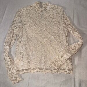 Conrad C Collection Cream Floral Lace Mock Neck L/S XL Romantic Whimsy Coquette